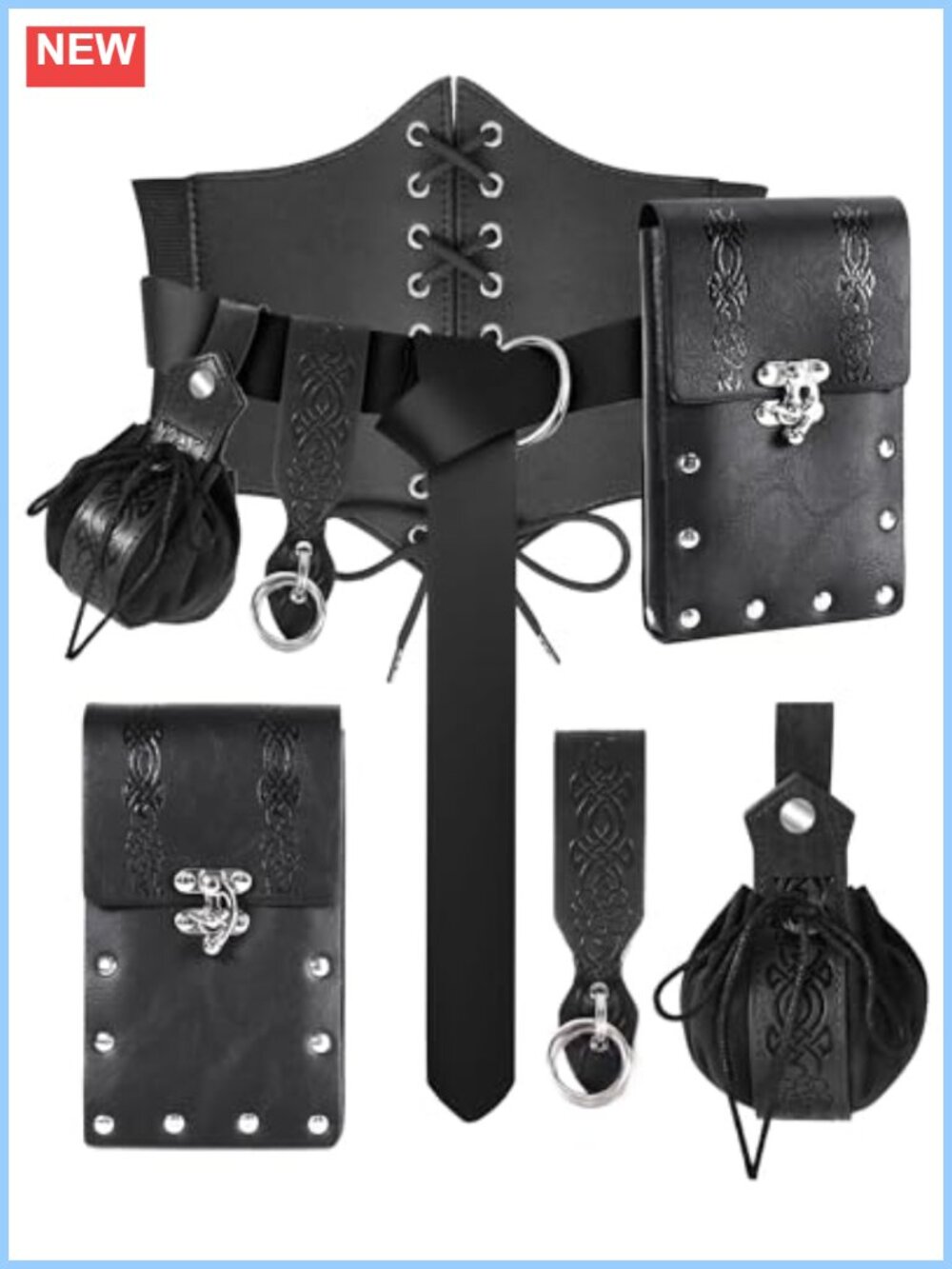 5 Pc Renaissance Corset Belt Set Faux Leather Medieval Pirate Costume